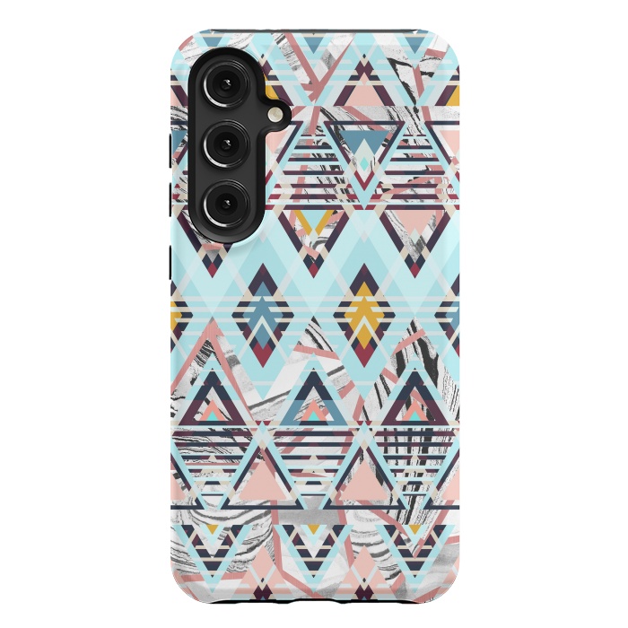 Galaxy S24 Plus StrongFit Colorful brushed tribal triangles by Oana 