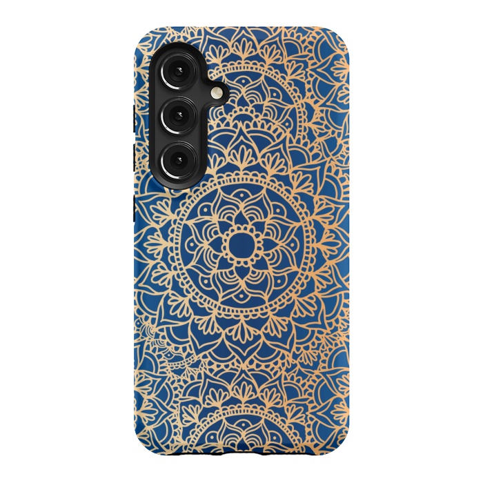 Galaxy S24 StrongFit Blue and Yellow Mandala Pattern by Julie Erin Designs