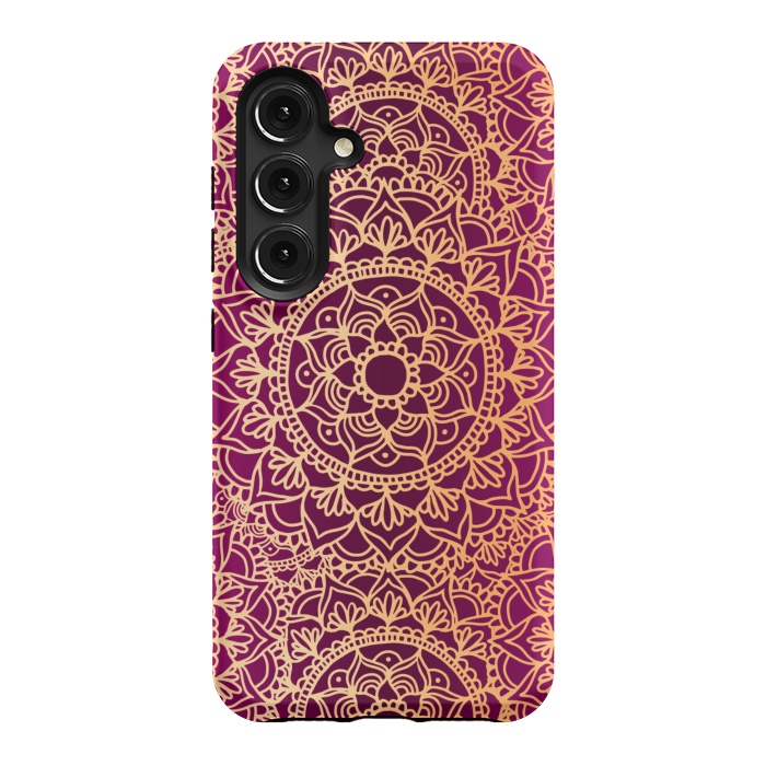 Galaxy S24 StrongFit Pink and Yellow Mandala Pattern by Julie Erin Designs