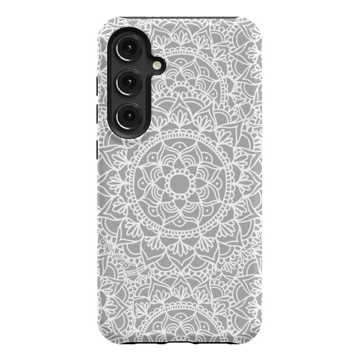 Galaxy S24 Plus StrongFit White and Gray Mandala Pattern by Julie Erin Designs