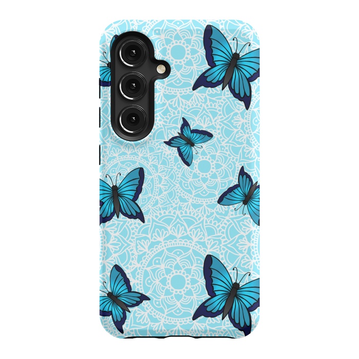 Galaxy S24 StrongFit Blue Butterfly Mandala Pattern by Julie Erin Designs