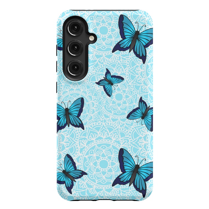 Galaxy S24 Plus StrongFit Blue Butterfly Mandala Pattern by Julie Erin Designs