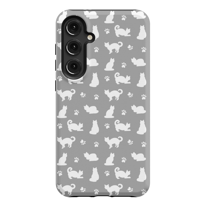 Galaxy S24 Plus StrongFit White and Gray Cat Pattern by Julie Erin Designs