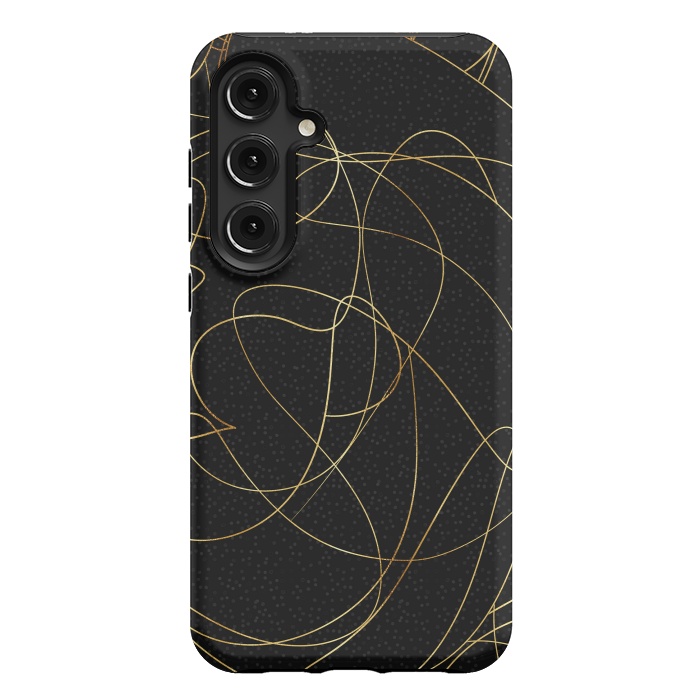 Galaxy S24 Plus StrongFit Modern Gold Line Art Gray Dots Abstract Design by InovArts