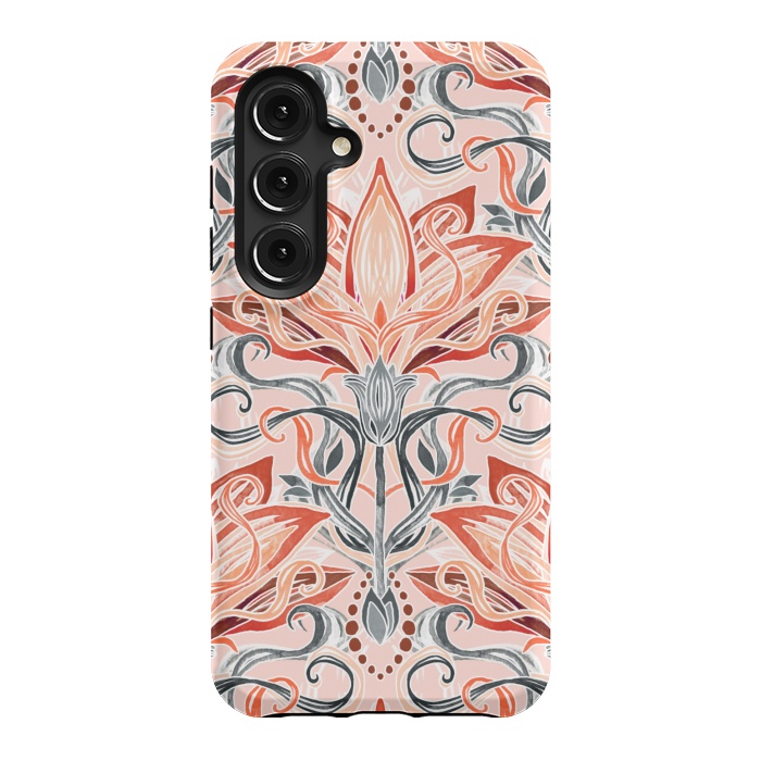 Galaxy S24 StrongFit Coral and Grey Watercolor Art Nouveau Aloe by Micklyn Le Feuvre