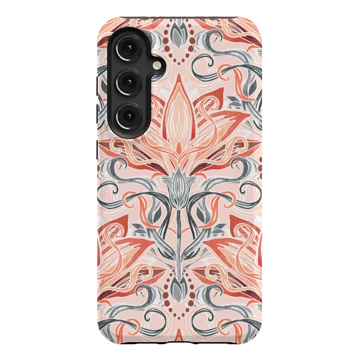 Galaxy S24 Plus StrongFit Coral and Grey Watercolor Art Nouveau Aloe by Micklyn Le Feuvre