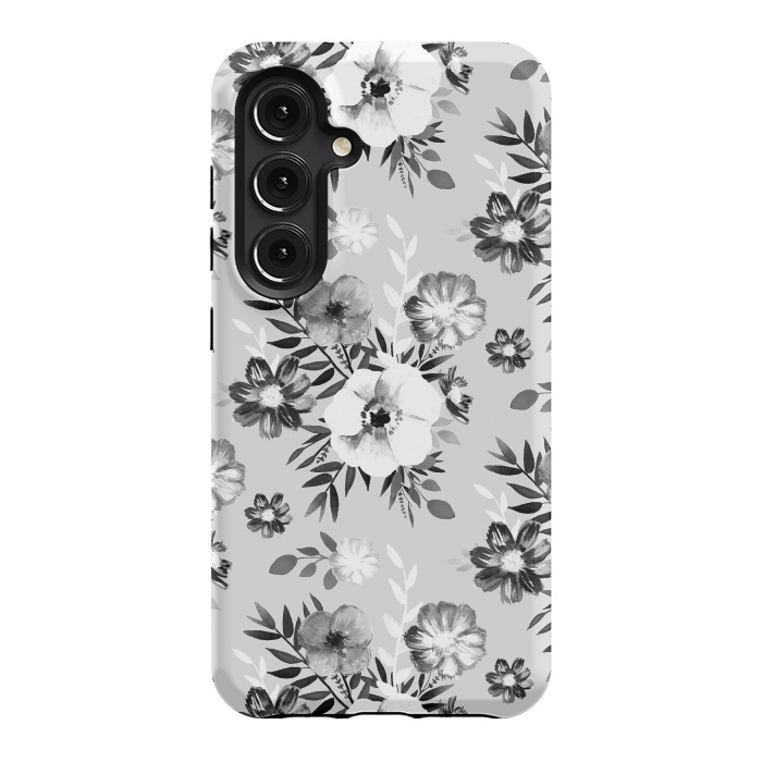 Galaxy S24 StrongFit Black and white ink painted flowers by Oana 
