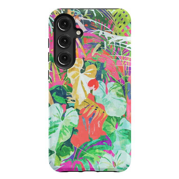 Galaxy S24 Plus StrongFit Find Me Where The Tropical Things Are | Jungle Botanical Palm Colorful Painting by Uma Prabhakar Gokhale