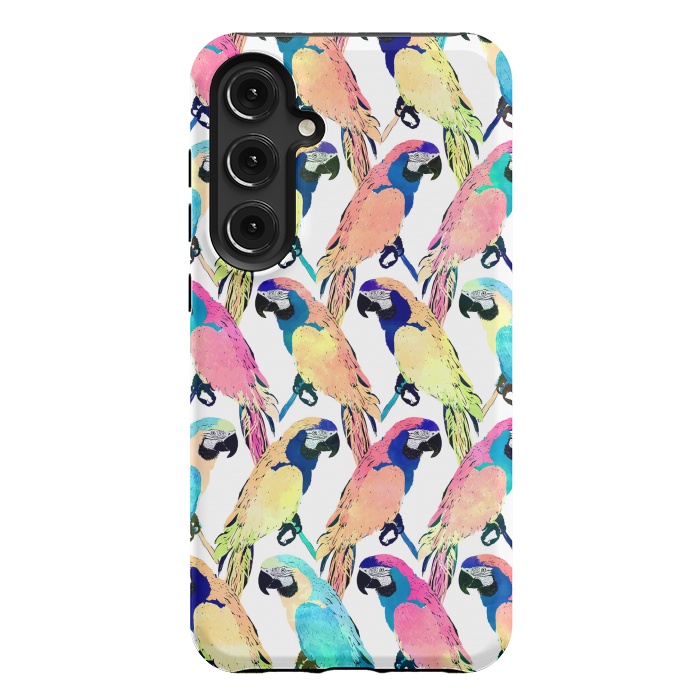 Galaxy S24 Plus StrongFit Modern Colorful Exotic Parrot Birds Watercolor Paint by InovArts