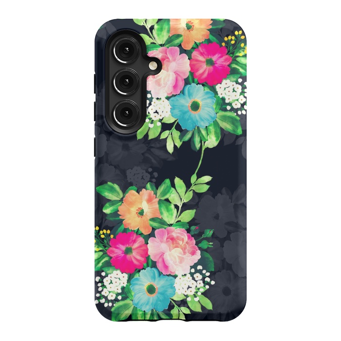 Galaxy S24 StrongFit Watercolor Vintage Roses Floral Dark Blue Design by InovArts