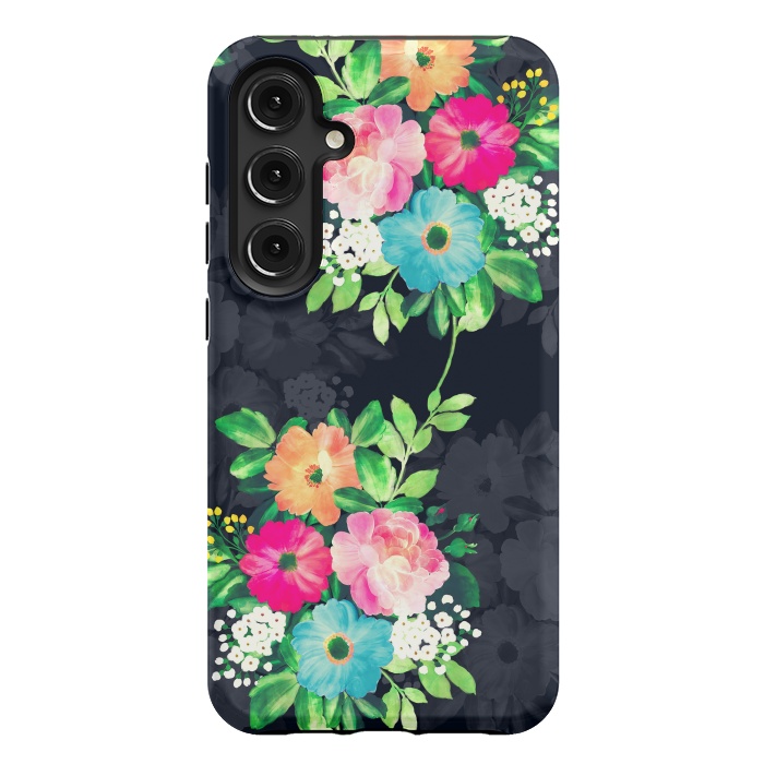 Galaxy S24 Plus StrongFit Watercolor Vintage Roses Floral Dark Blue Design by InovArts
