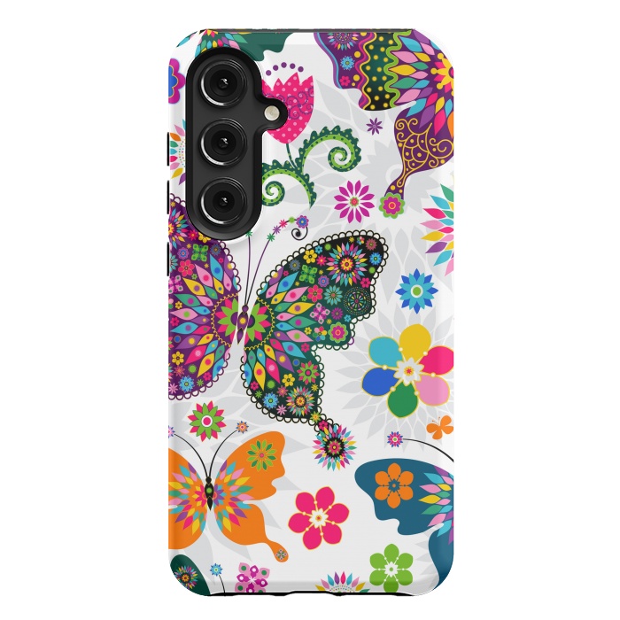 Galaxy S24 Plus StrongFit Cute Butterflies and Flowers in Different Colors by ArtsCase