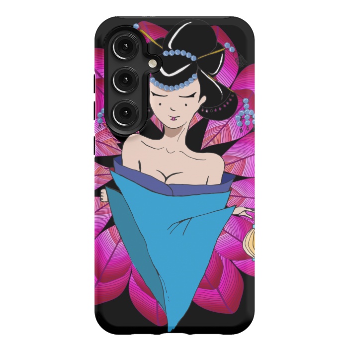 Galaxy S24 Plus StrongFit Geisha Girl with Lantern on Leaves by ArtsCase
