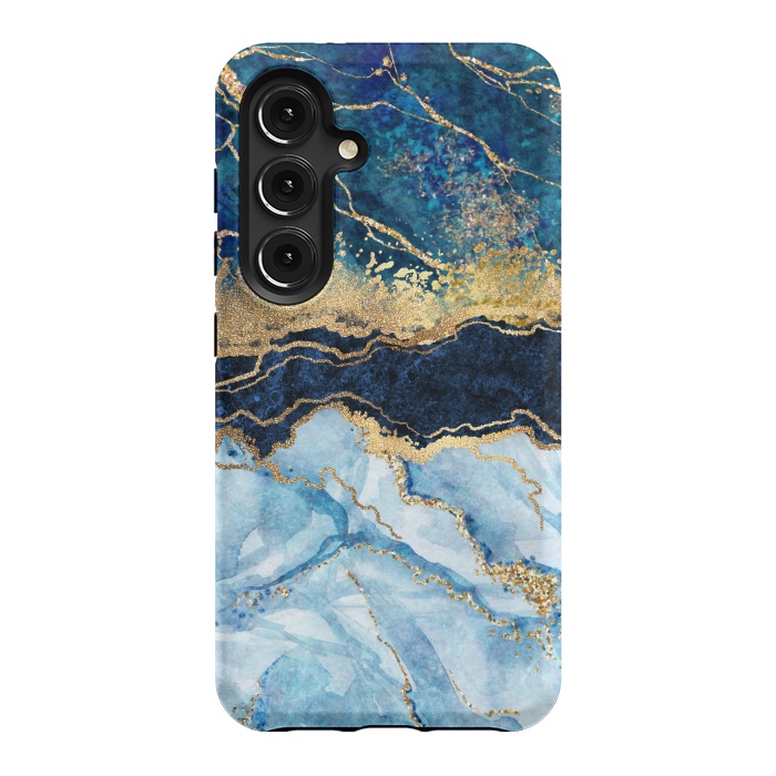 Galaxy S24 StrongFit Abstract Background Blue Marble and Glossy Decoration by ArtsCase