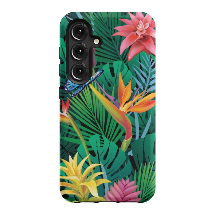 Galaxy S24 StrongFit Cute Tropical Floral Design Green Pink and Purple by ArtsCase