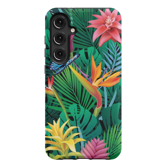 Galaxy S24 Plus StrongFit Cute Tropical Floral Design Green Pink and Purple by ArtsCase