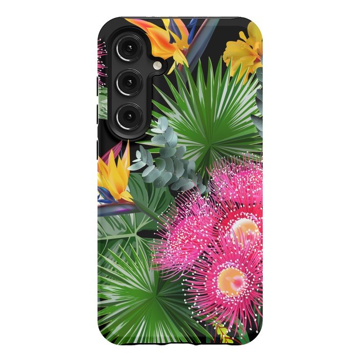 Galaxy S24 Plus StrongFit Tropical Flowers and Leaves, Seamless Pattern by ArtsCase