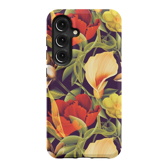 Galaxy S24 StrongFit Seamless Tropical Flower Plant and Leaf Pattern by ArtsCase