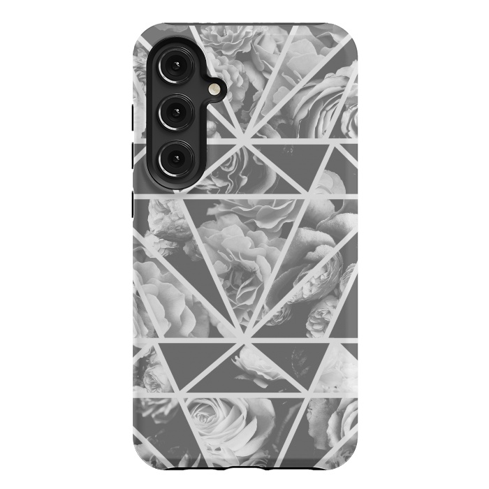 Galaxy S24 Plus StrongFit Gray rose petals geo collage by Oana 