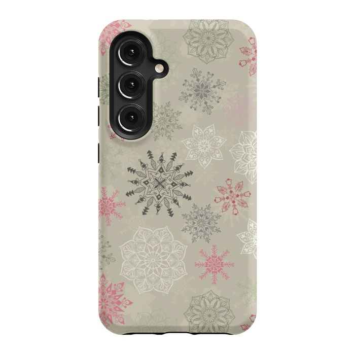 Galaxy S24 StrongFit Christmas Snowflakes on Light Green by Paula Ohreen