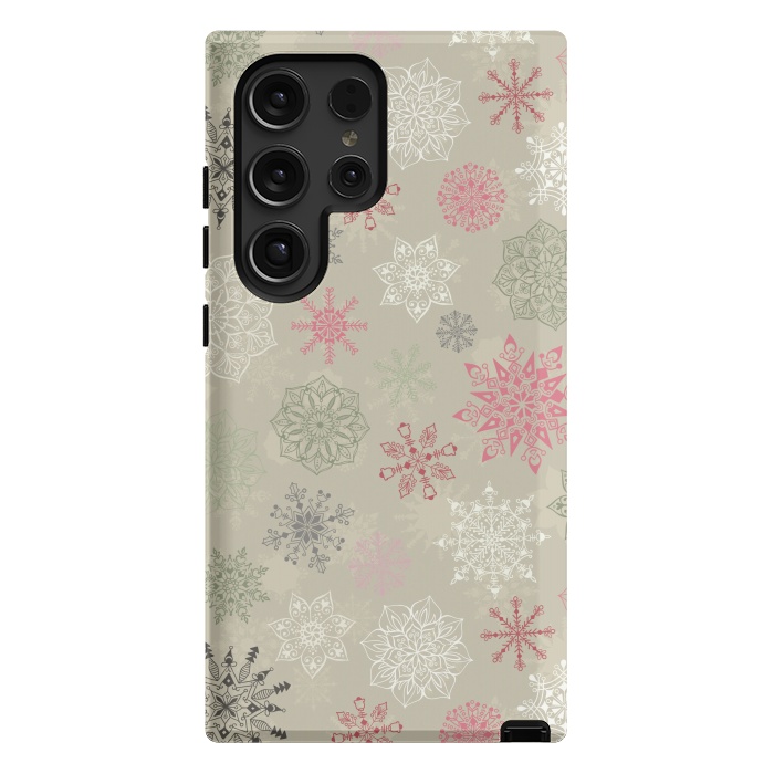 Galaxy S24 Ultra StrongFit Christmas Snowflakes on Light Green by Paula Ohreen