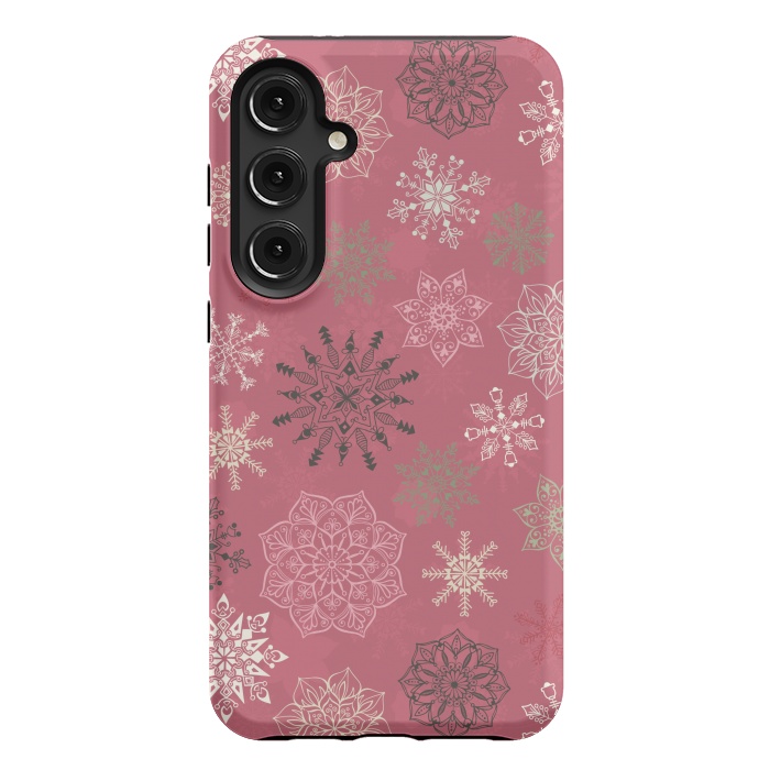 Galaxy S24 Plus StrongFit Christmas Snowflakes on Pink by Paula Ohreen