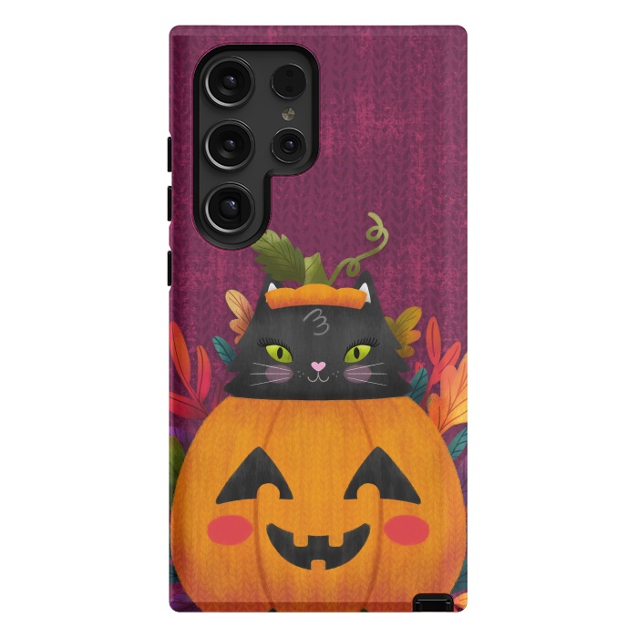 Galaxy S24 Ultra StrongFit Pumpkin Kitty Peekaboo by Noonday Design