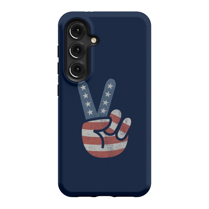 Galaxy S24 StrongFit Peace Love Hand USA Flag Vintage Solid by Vó Maria