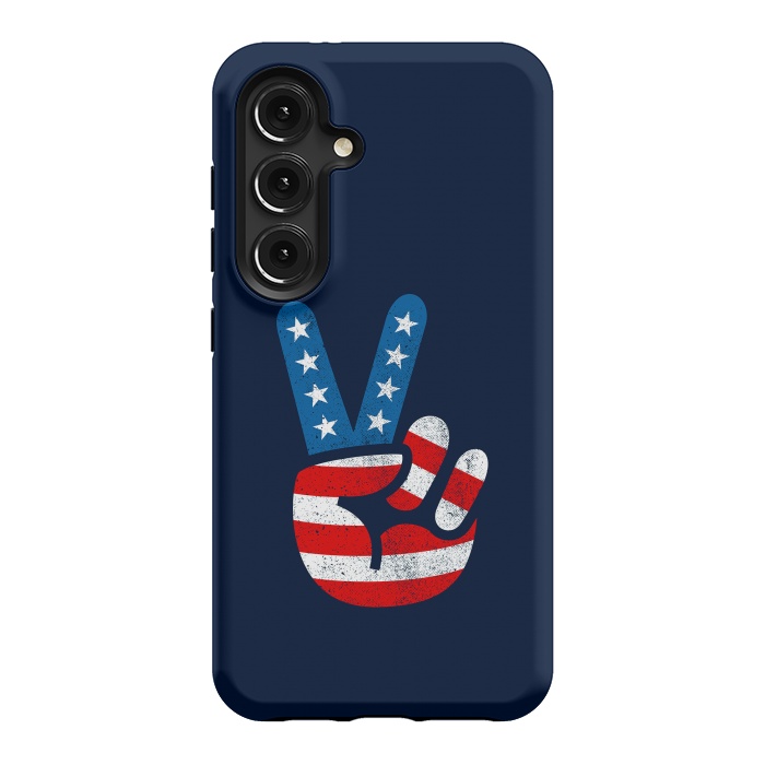 Galaxy S24 StrongFit Peace Love Hand USA Flag Vintage Solid 2 by Vó Maria