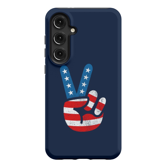 Galaxy S24 Plus StrongFit Peace Love Hand USA Flag Vintage Solid 2 by Vó Maria