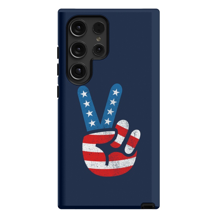 Galaxy S24 Ultra StrongFit Peace Love Hand USA Flag Vintage Solid 2 by Vó Maria