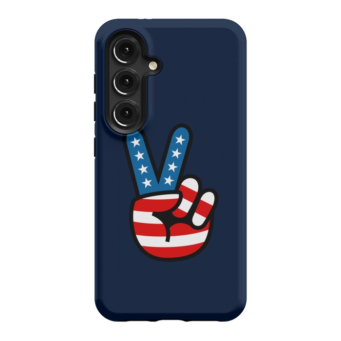Galaxy S24 StrongFit Peace Love Hand USA Flag Vintage Solid 3 by Vó Maria