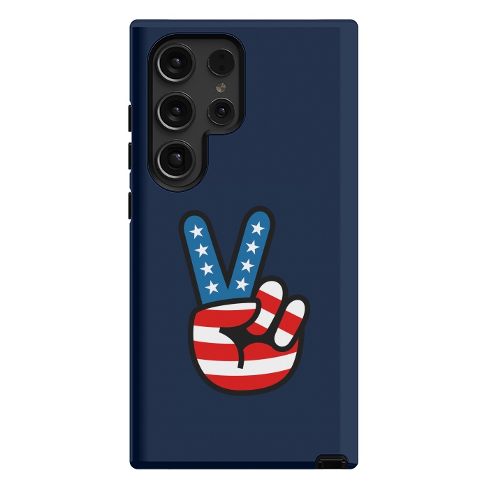 Galaxy S24 Ultra StrongFit Peace Love Hand USA Flag Vintage Solid 3 by Vó Maria