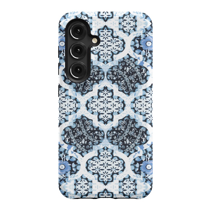 Galaxy S24 StrongFit Blue white Moroccan decorative mosaic by Oana 