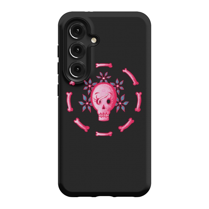Galaxy S24 StrongFit Funny Skull In Pink With Flowers And Bones by Boriana Giormova