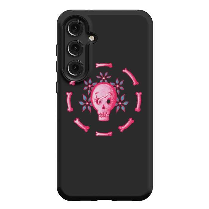 Galaxy S24 Plus StrongFit Funny Skull In Pink With Flowers And Bones by Boriana Giormova