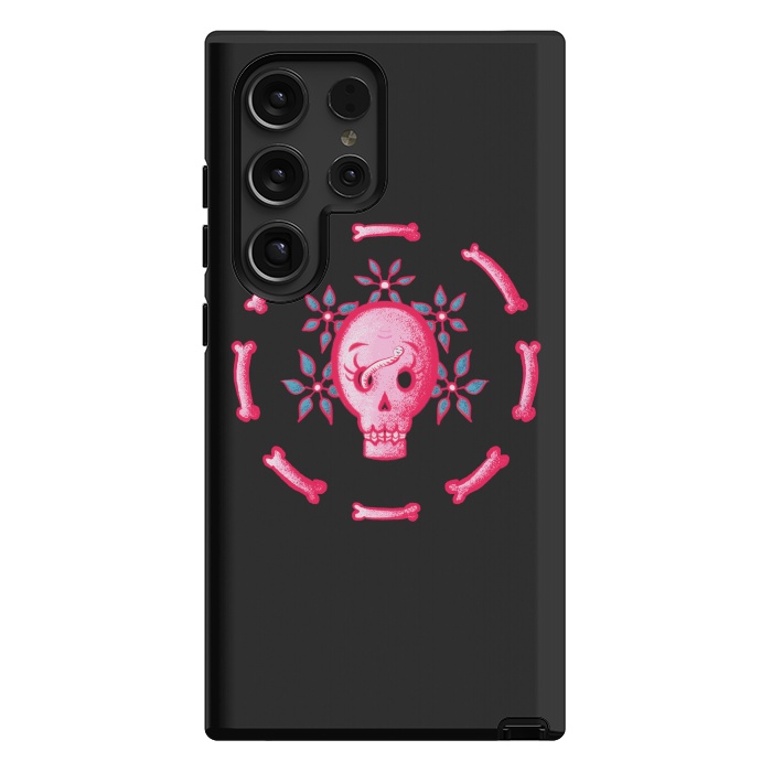 Galaxy S24 Ultra StrongFit Funny Skull In Pink With Flowers And Bones by Boriana Giormova