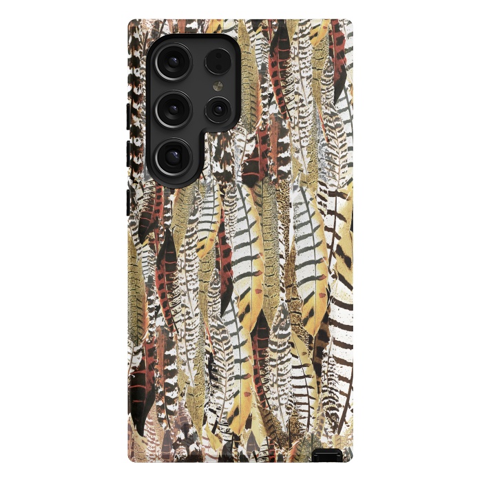 Galaxy S24 Ultra StrongFit Brown feathers vintage pattern by Oana 
