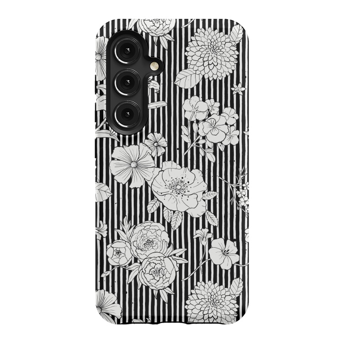 Galaxy S24 StrongFit Flowers and Stripes Black and White by Ninola Design