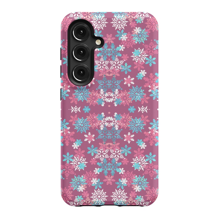 Galaxy S24 StrongFit Playful pink blue snowflakes winter pattern by Oana 