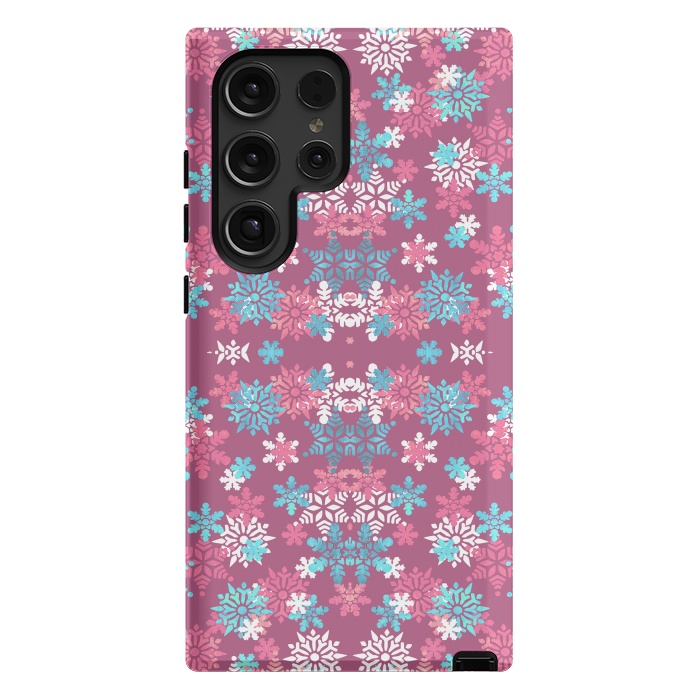 Galaxy S24 Ultra StrongFit Playful pink blue snowflakes winter pattern by Oana 