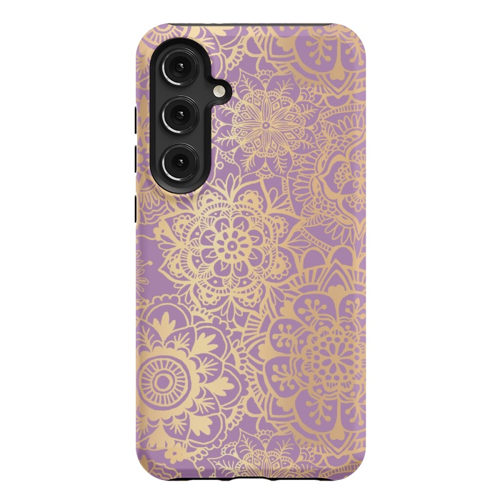 Galaxy S24 Plus StrongFit Light Purple and Gold Mandala Pattern by Julie Erin Designs