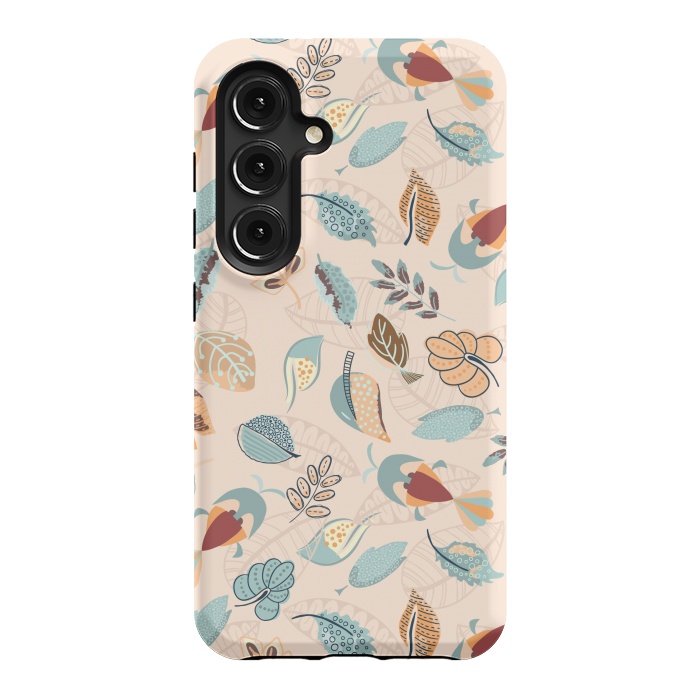 Galaxy S24 StrongFit Cute parrots in a fun tossed pattern with funky leaves in blue and red by Paula Ohreen