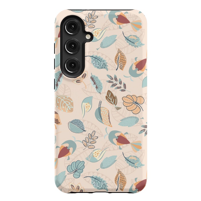 Galaxy S24 Plus StrongFit Cute parrots in a fun tossed pattern with funky leaves in blue and red by Paula Ohreen