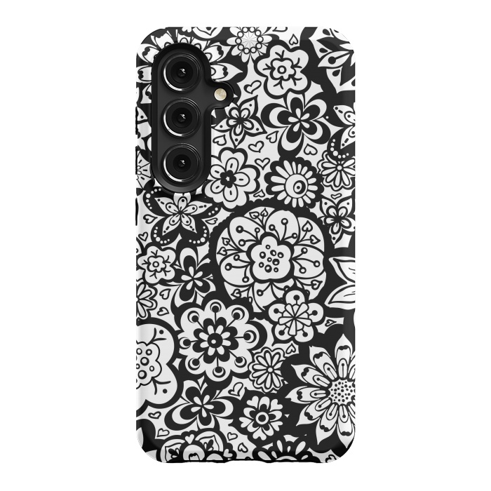 Galaxy S24 StrongFit Beautiful Bouquet of Blooms-Black and White by Paula Ohreen