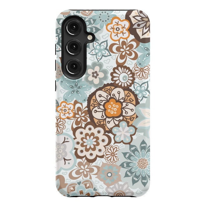 Galaxy S24 Plus StrongFit Beautiful Bouquet of Blooms-Blue and Brown by Paula Ohreen