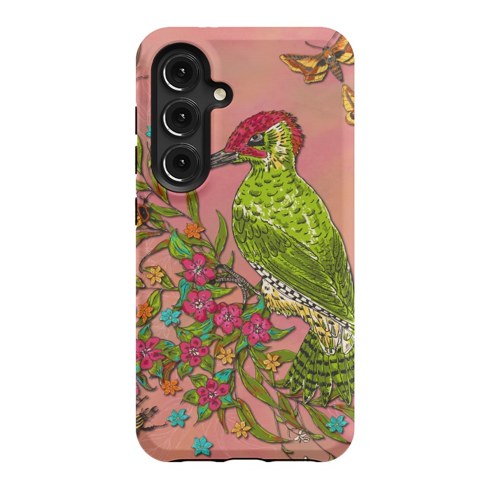 Galaxy S24 StrongFit Floral Woodpecker by Lotti Brown