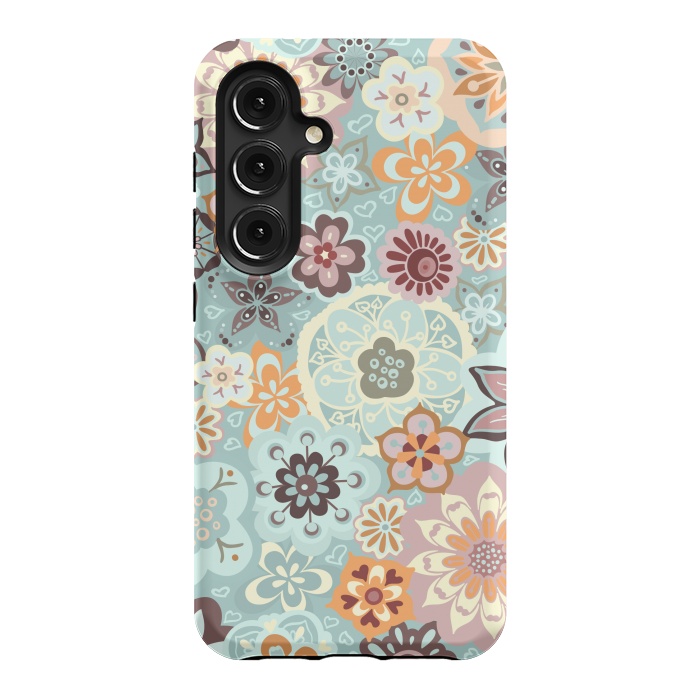 Galaxy S24 StrongFit Beautiful Bouquet of Blooms-Blue and Pink by Paula Ohreen
