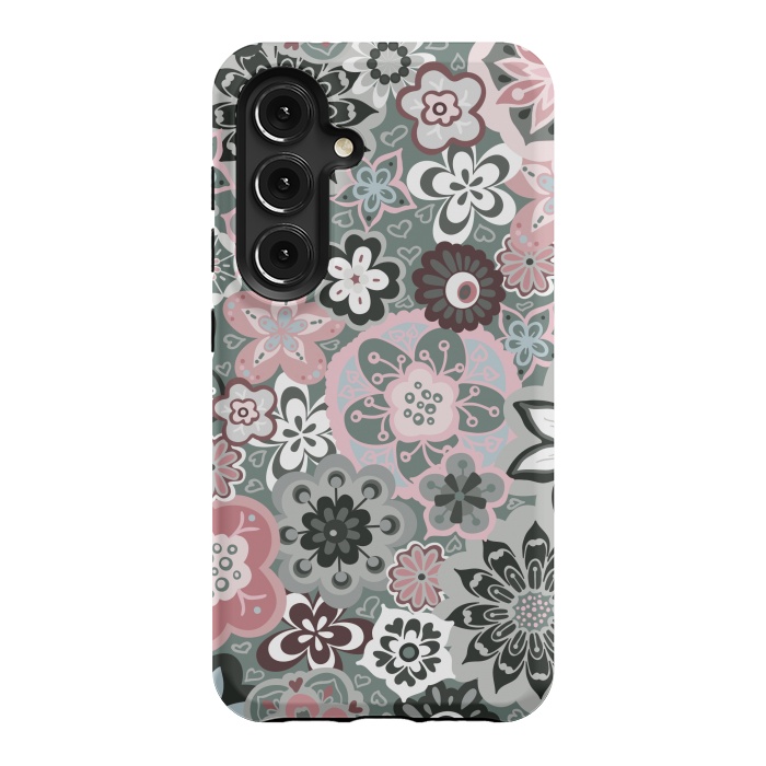 Galaxy S24 StrongFit Beautiful Bouquet of Blooms-Dark Grey and Pink by Paula Ohreen