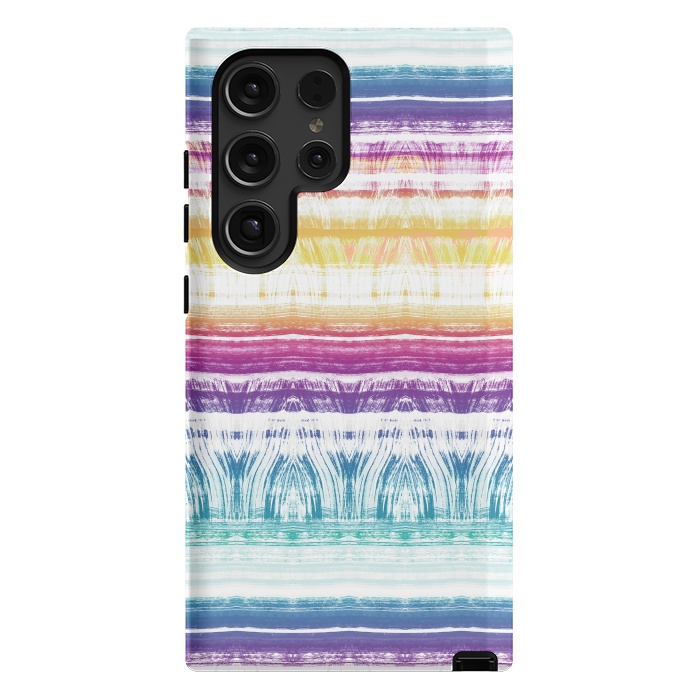 Galaxy S24 Ultra StrongFit Rainbow brushed ethnic tie dye stripes by Oana 